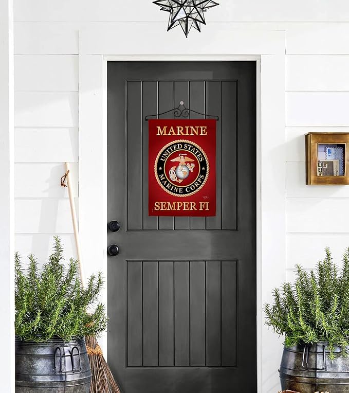 Marine Corps Garden Flag - Set Wall Hanger Armed Forces USMC Semper Fi United State American Military Veteran Retire Official - House Banner Small Yard Gift Double-Sided Made in USA 13 X 18.5