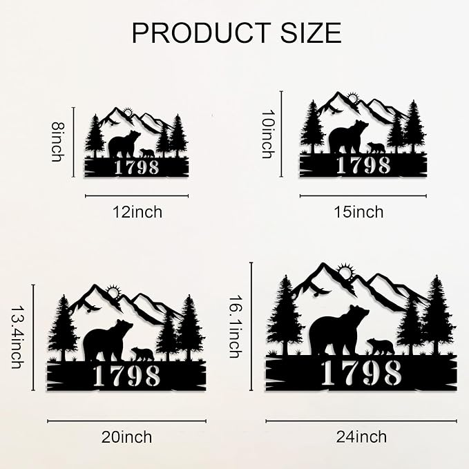 Personalized Bear Mountain Address Sign, House Number Sign, Address Number for Houses, Metal Address Plaque Sign, Custom Address Plaques for House Numbers