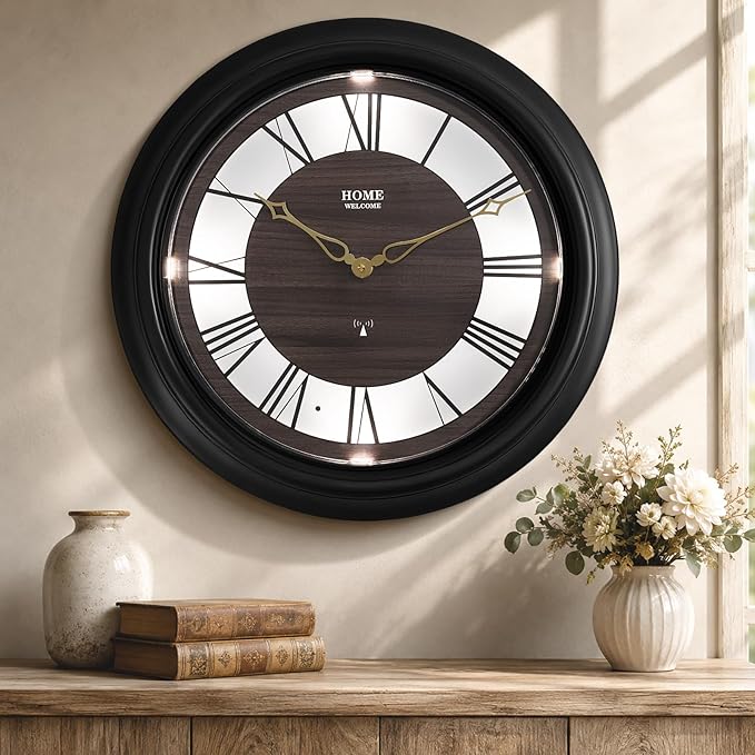 Pytha Sight 18 Inch Outdoor Clocks Waterproof, Atomic Analog Large Roman Numerals Outdoor Wall Clock with Light Sensor, Silent Non-Ticking Outdoor Clock for Patio Garden Porch Pool