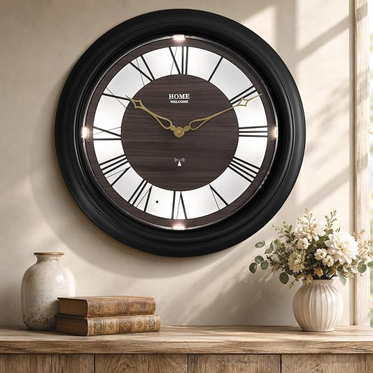 Pytha Sight 18 Inch Outdoor Clocks Waterproof, Atomic Analog Large Roman Numerals Outdoor Wall Clock with Light Sensor, Silent Non-Ticking Outdoor Clock for Patio Garden Porch Pool