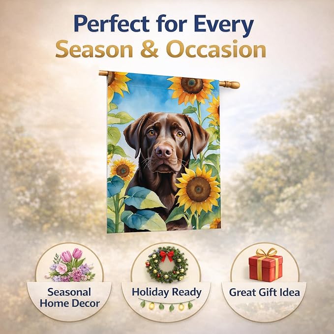 Caroline's Treasures DAC6110CHF Labrador Retriever in Sunflowers House Flag Large Porch Sleeve Pole Decorative Outside Yard Banner Artwork Wall Hanging, Polyester, House Size, Multicolor