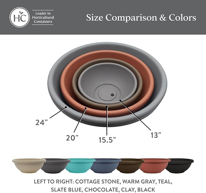 The HC Companies 24 Inch Shallow Garden Bowl Plant Pot with Drainage, Lightweight UV-Resistant Plastic Planters for Succulents, Herbs & More, 2-Pack Planters for Indoor Outdoor Home Decor, Clay