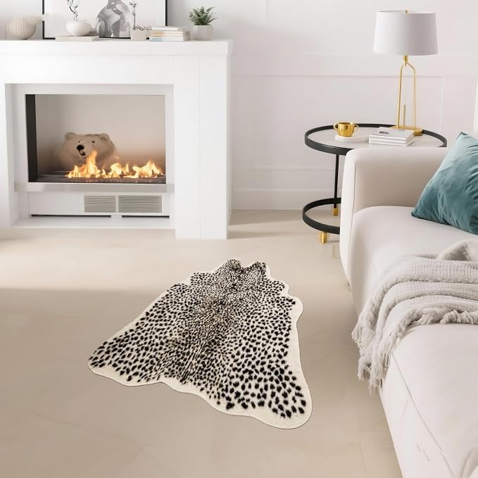 Asuprui Leopard Rug,Cheetah Carpet for Bedroom,Faux Fur Cowhide Rug 35x43In