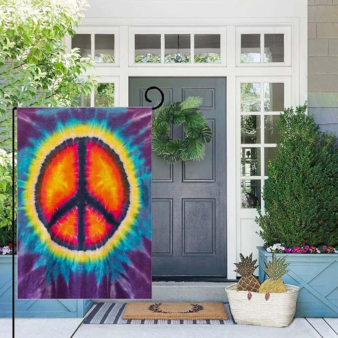 EMMTEEY World Peace Garden Flag Double Sided Burlap Decor 12.5X18 Inch Tie Dye Garden Flag Decorative Small Yard Flags for Outside