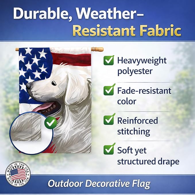 Caroline's Treasures CK6711CHF Slovak Cuvac Dog American Flag House Flag Large Porch Sleeve Pole Decorative Outside Yard Banner Artwork Wall Hanging, Polyester, House Size, Multicolor