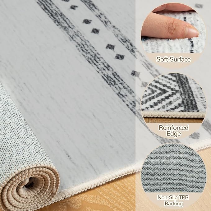 6x9 Area Rugs for Living Room Washable Moroccan Farmhouse Neutral Geometric Low Pile Non-Slip Soft Print Pattern Rug for Bedroom Kitchen Dining Room Entryway Grey/Black/Navy | Vacuum Friendly, Machine Washable, Non-Slip Rug, Stain Resistant, Moroccan G...