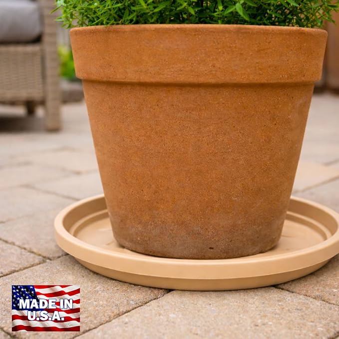 10 Inch Plant Pot Tray USA Made – Durable Plastic Flower Pot Saucer – Plant Water Catcher for Indoor Outdoor Garden (6, Desert Sand)
