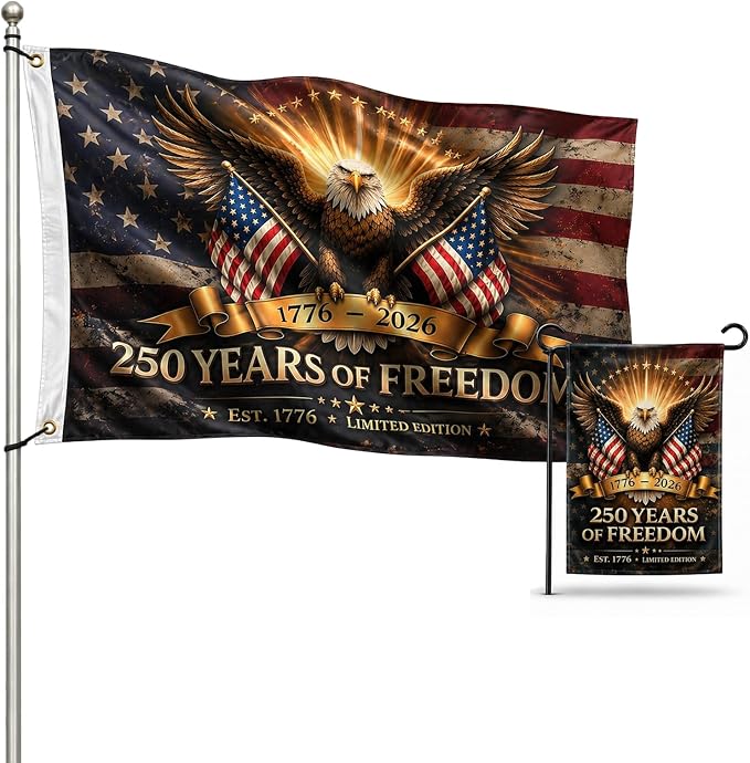 Defresit American Flag 3x5 Set – 250th Anniversary Flag USA, American Flags for Outside with 12x18 Garden Flag, Double-Sided 3-Layer Polyester, 1776–2026 America 250 Merchandise for 4th of July Decorations