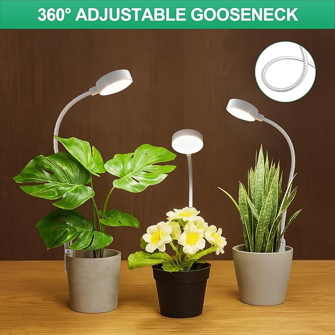 3 Pack Grow Lights, Pot Clip LED Growing Lamp for Indoor Succulents Pot Mini Small Plants,6000K White Full Spectrum with 5-Level Dimmable, Auto Timer 4/8/12/18 Hrs