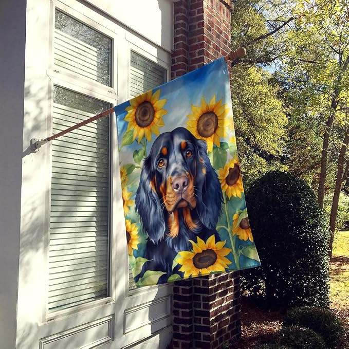Caroline's Treasures DAC6090CHF Gordon Setter in Sunflowers House Flag Large Porch Sleeve Pole Decorative Outside Yard Banner Artwork Wall Hanging, Polyester, House Size, Multicolor