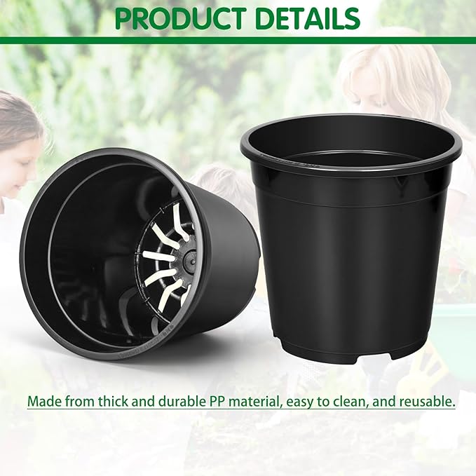 OUPSAUI 1 Gallon Pots for Plants, 6.7 Inch Plant Pots with Drainage Holes, Sturdy Plastic Large Nursery Pot, 1 Gallon Nursery Pots for Seedlings, Succulents, Cuttings