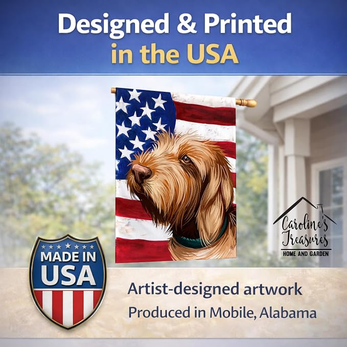 Caroline's Treasures CK6553CHF Griffon Fauve de Bretagne American Flag House Flag Large Porch Sleeve Pole Decorative Outside Yard Banner Artwork Wall Hanging, Polyester, House Size, Multicolor