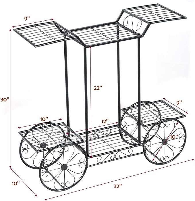 Giantex 6-Tier Plant Stand Flower Pot Holder Metal Flower Display Shelf with 4 Decorative Wheels Multilayer Parisian Style Plant Pot Holder Rack for Indoor, Garden, Patio, 32"L x 10"Wx 30"H, Black