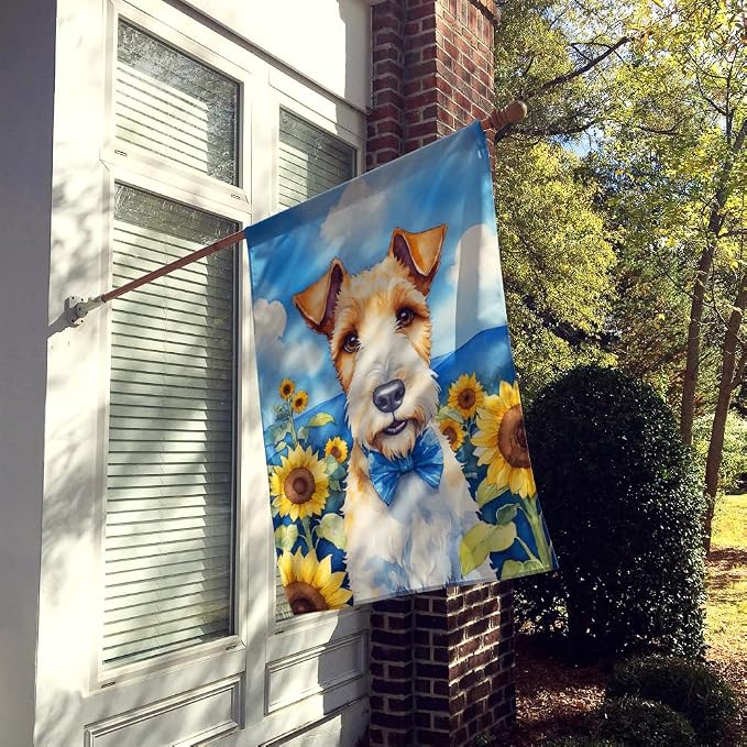 Caroline's Treasures DAC6079CHF Fox Terrier in Sunflowers House Flag Large Porch Sleeve Pole Decorative Outside Yard Banner Artwork Wall Hanging, Polyester, House Size, Multicolor