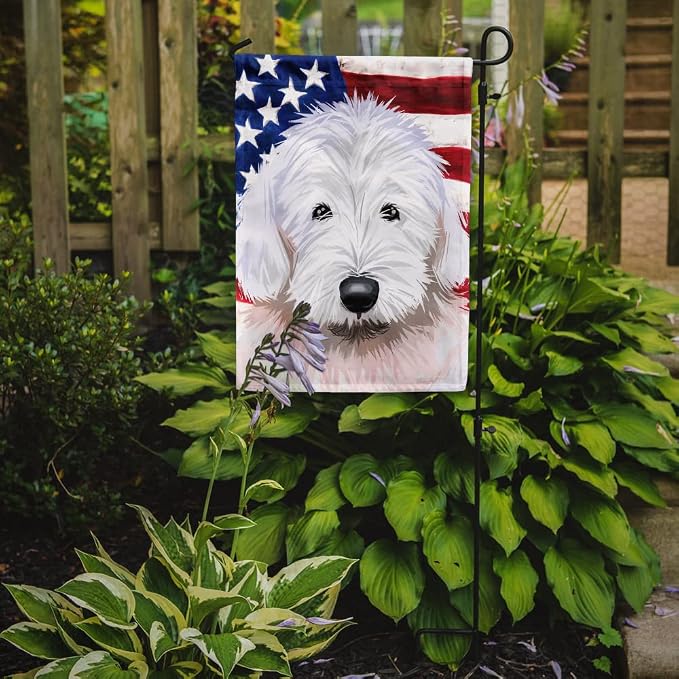 Caroline's Treasures CK6635GF Old English Sheepdog American Flag Garden Flag Mailbox Flag Decorative Yard Flag Banner Outside Patio Artwork Yard Flower Beds, Garden Size, Multicolor