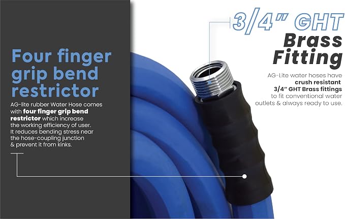 AG-LITE BSALONE25 1" x 25' Hot/Cold Water Rubber Garden Hose, 100% Rubber, Ultra-Light, Super Strong, 500 PSI, 50F to 190F Degrees, High Strength Polyester Braided, 2x Water Flow
