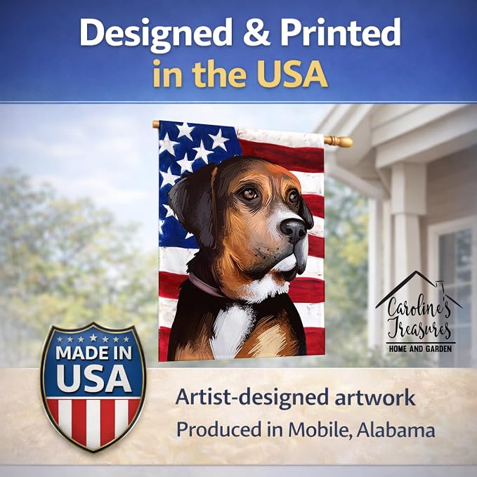 Caroline's Treasures CK6414CHF Austrian Black and Tan Hound American Flag House Flag Large Porch Sleeve Pole Decorative Outside Yard Banner Artwork Wall Hanging, Polyester, House Size, Multicolor