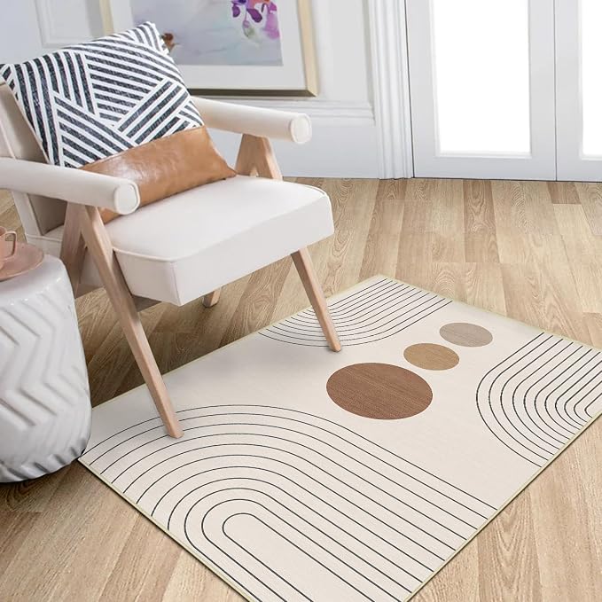Boho 2x3 Rug for Entryway Modern Geometric Abstract Area Rug Neutral Beige Mid Century Modern Machine Washable Door Mat Contemporary Non-Slip Printed Low-Pile Floor Carpet Kitchen Bathroom Laundry