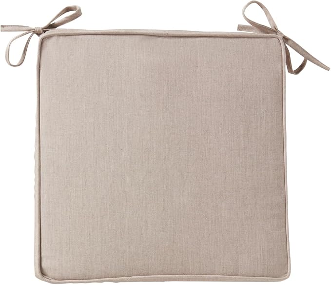 Sunbrella 18" x 18" Dining Chair Pad Cushion with Corded Edge, Soft Fiber Batting Insert, Removable Reversible Cover & Ties - Cast Ash