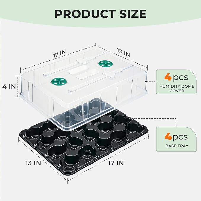 homenote 3 Inch Seed Starting Trays with Humidity Domes for Plants, 4 Pack 20-Cell Seedling Starter Trays, Plant Starter Germination Trays for Pots Seedlings for Indoor,3" Opening Compatible Pots