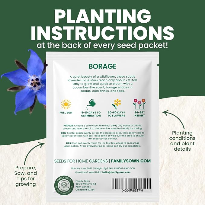 Borage – 200 Seeds for Planting – 2026 Season – 5 Gram Pouch