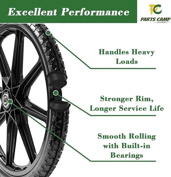 Parts Camp 20" Flat Free Tire Cart Wheels Replacement Rubbermaid Wheelbarrow Wheels Garden Cart Replacement Wheel With 5/8" 3/4" Bearing For Utility Carts/Lawn Cart/Wheelbarrow 2PACK