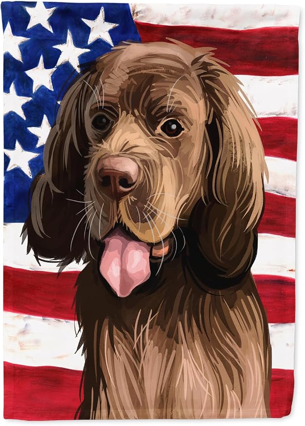Caroline's Treasures CK6729GF Sussex Spaniel Dog American Flag Garden Flag Mailbox Flag Decorative Yard Flag Banner Outside Patio Artwork Yard Flower Beds, Garden Size, Multicolor