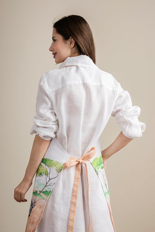 Maison d' Hermine Aprons for women with Pocket 100% Cotton (27.50"x31.50") | Adjustable Neck Strap & long ties Apron Men Chef Wedding Cooking Gardening Server Maid