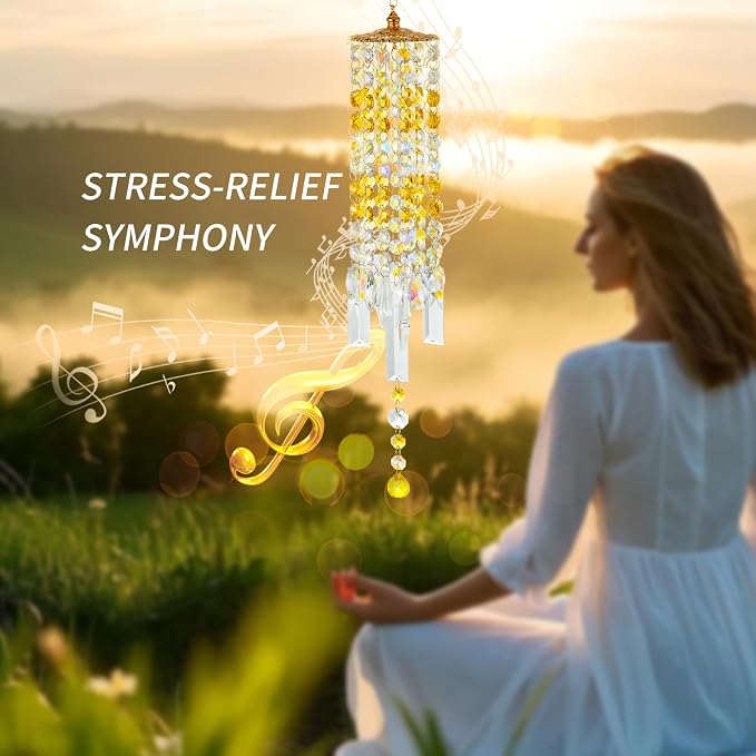 Crystal Wind Chimes Rainbow Suncatcher for Window, Garden, Patio Decor | K9 Crystal Suncatcher, 22 Inches, Creates Rainbows Indoors/Outdoors, Ideal For Gifting, Rose Gold Hooks, Porch/Balcony