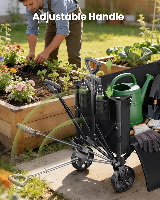 120L Wagons Carts Foldable, Collapsible Wagon Cart with 220 lbs Max Load and Expandable Storage, Heavy-Duty Foldable Wagon Cart with Wheels for Groceries, Shopping, Sport, Beach, Garden and Camping