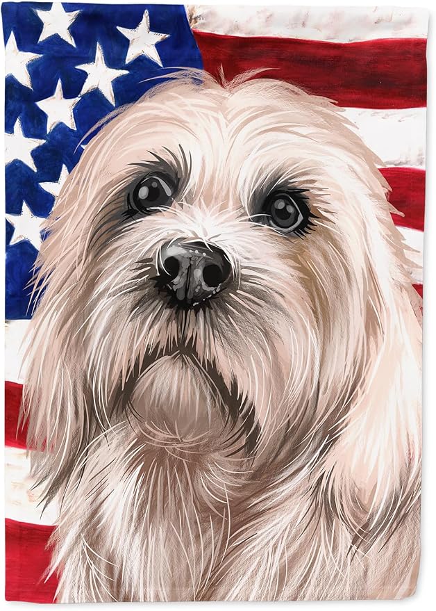 Caroline's Treasures CK6501CHF Dandie Dinmont Terrier American Flag House Flag Large Porch Sleeve Pole Decorative Outside Yard Banner Artwork Wall Hanging, Polyester, House Size, Multicolor