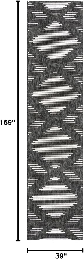 Unique Loom Outdoor Modern Collection Area Rug - Tambor (3' 3" x 14' 1" Runner, Charcoal Gray/ Ivory)