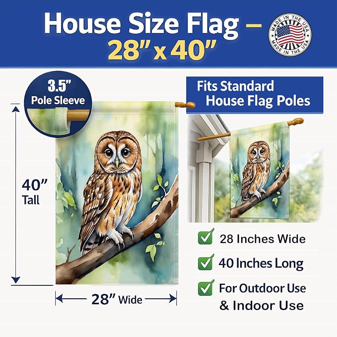 Caroline's Treasures Tawny Owl House Flag Large Porch Sleeve Pole Decorative Outside Yard Banner Artwork Wall Hanging, Polyester, House Size, Multicolor