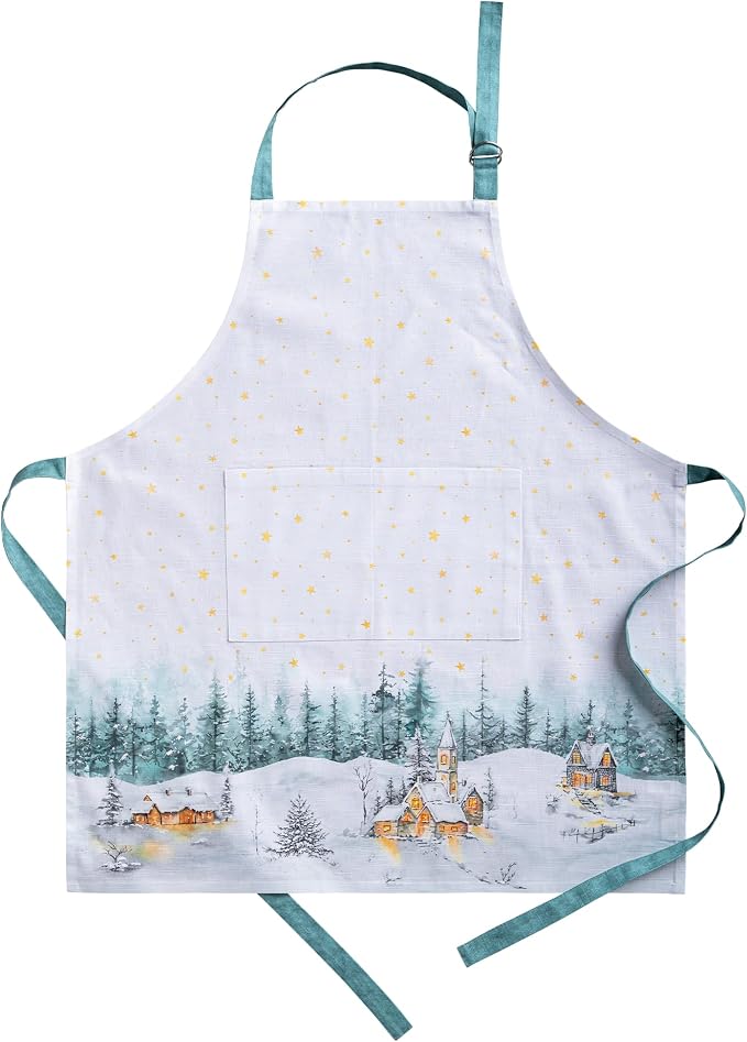 Maison d' Hermine Aprons for women with Pocket 100% Cotton (27.50"x31.50") | Adjustable Neck Strap & long ties Apron Men Chef Wedding Cooking Gardening Server Maid