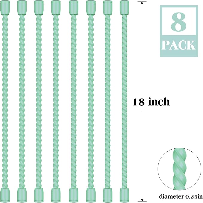 8PCS 18-Inch Silicone Cable Ties, Bendable Rubber Twist Ties, Reusable Twist Ties for Cords, gear ties for Organizing, Bundling (Mint Green)