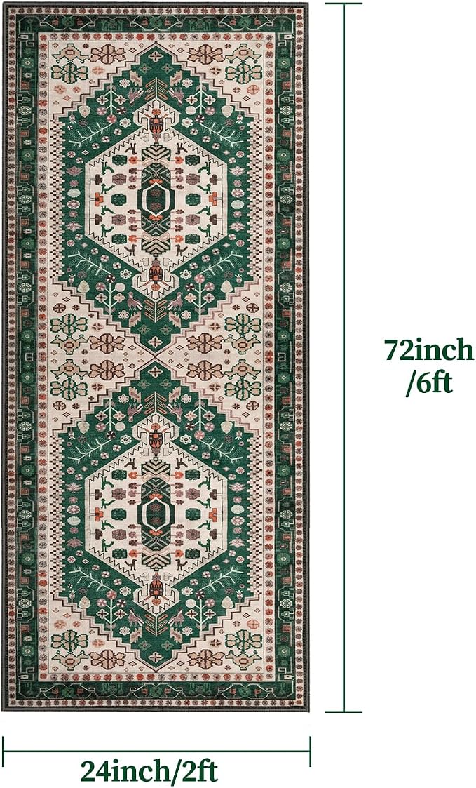 Ciicool Washable Non Slip Runner Rug,2x6ft Vintage Hallway Kitchen Rugs | Soft Oriental Indoor Mat Thin Boho Entry Carpet for Entrance Bedroom Bedside Living Room Laundry Bathroom Decor
