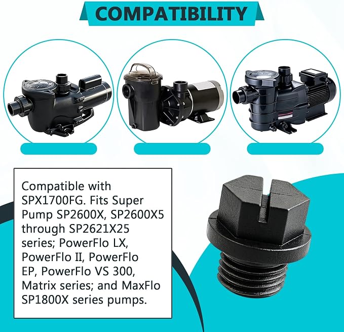 SPX1700FG Pool Pump Drain Plug Gasket Replacement 4-Pack | Fits Hayward SPX1700FG, MaxFlo & Select Power-Flo. Includes 4 Plugs & Seals for Pool Maintenance.