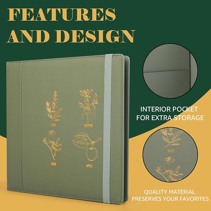Seed Storage Organizer, Binder with 50 Pack Sheet Protectors that stores 200 Seed Envelopes, PU Leather Cover, 2.5" D-Ring Binder, Gift For Garden Lover