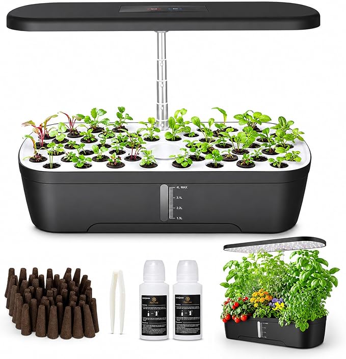 52 Pods Hydroponics Growing System Kit, Indoor Herb Garden with Smart LED Grow Light, Large Capacity Water Tank, Adjustable Height, Auto Timer & Quiet Pump for Home Kitchen Office Indoor Gardening