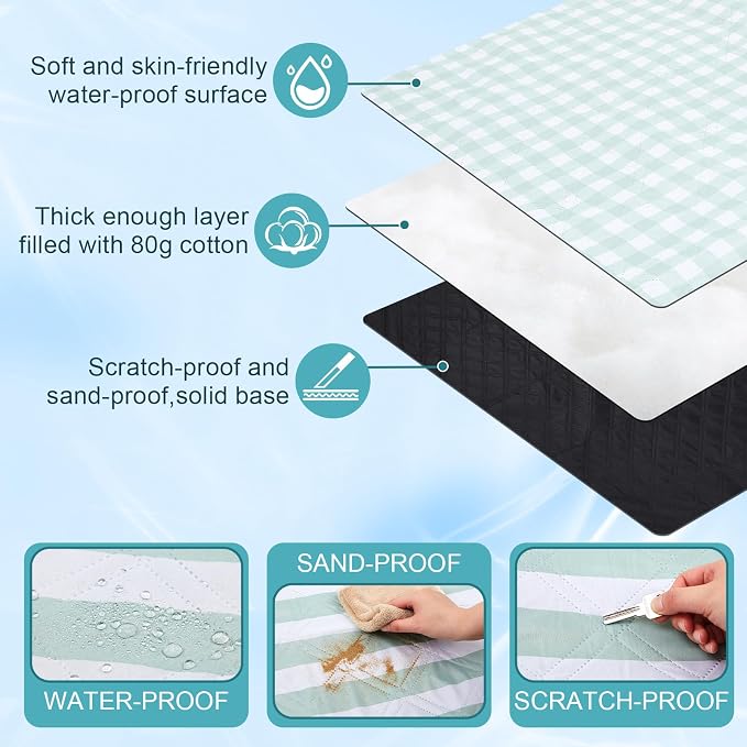 80" x 100" Extra Large Picnic Blankets Beach Mat Sandproof Waterproof Foldable Oxford Blanket Beach Mat Picnic Stuff for Family Camping Hiking Party Park Grass (Green and White,Plaid)