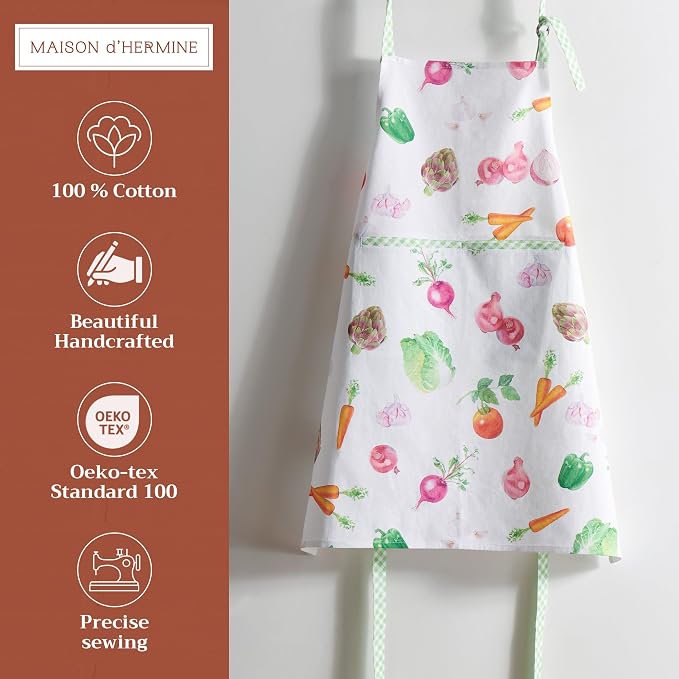 Maison d' Hermine Aprons for women with Pocket 100% Cotton (27.50"x31.50") | Adjustable Neck Strap & long ties Apron Men Chef Wedding Cooking Gardening Server Maid