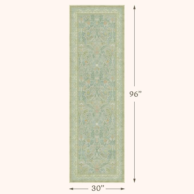 Long Hallway Runner Rug 2'6"x8', Washable Kitchen Rugs Non Slip, Woodland Floral Soft Front Door Mat Indoor Entrance (Sage Green)