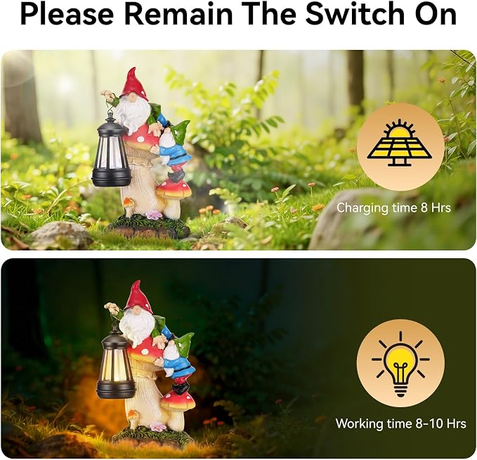 Garden Gnomes Outdoor Statues with Light, Gnomes Decorations for Yard, Solar Garden Gnome Climbing on Mushroom, Lawn Ornaments for Patio, Balcony Housewarming- Unique Women Gifts
