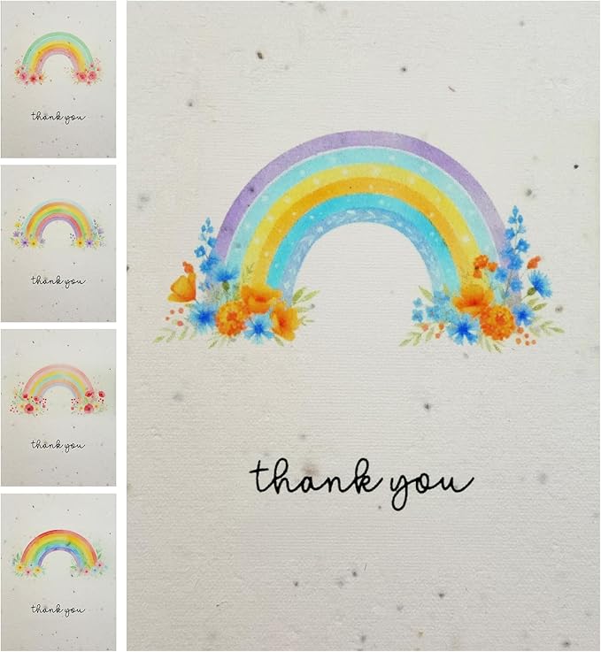 Thank You Cards – 5 Sets of Gift Cards with White Envelope Each, Embedded with Wildflower Seeds, Plantable and Writable Greeting Cards for Weddings, Baby Showers, Teachers, Friends, Business, and Everyday Gratitude