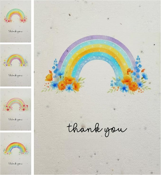 Thank You Cards – 5 Sets of Gift Cards with White Envelope Each, Embedded with Wildflower Seeds, Plantable and Writable Greeting Cards for Weddings, Baby Showers, Teachers, Friends, Business, and Everyday Gratitude