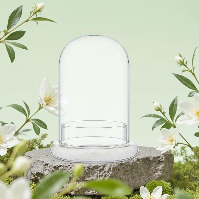 STARVAST 2PCS Glass Dome Cloche with Airhole and Base, 8.7 x 5.9 x 4.7 Inches, Clear Terrarium Planter Container for Plant Flower Home Tabletop Display Centerpiece, Plants Not Included