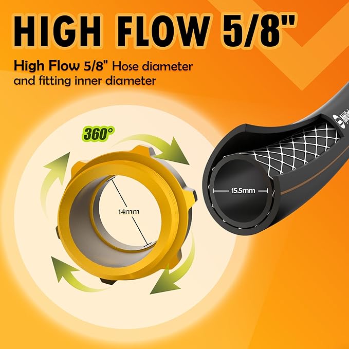 5/8 in. × 75 ft. High Flow Heavy Duty Garden Hose Flexible Hybrid Rubber Water Hose, No Memory Durable Premium Water Hose for Watering, Irrigation, Water Transfer Pump