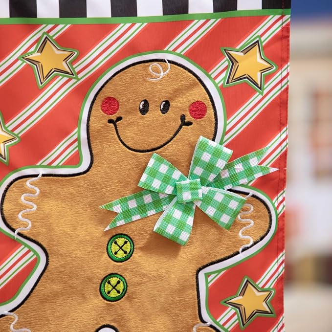 Evergreen Flag Patterned Gingerbread Man Applique Garden Flag | 12x18 Inches Double Sided Christmas Garden Flag for Outside | Weather and Fade Resistant | Outdoor Flag Décor for Home, Yards and