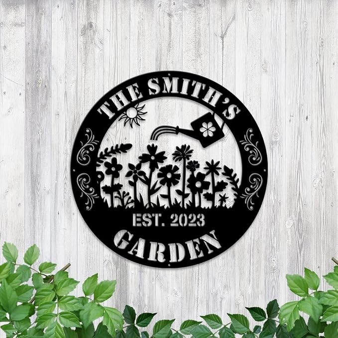 MeMate Metal Garden Sign to Personalize - Custom Outdoor Decor Plaques for Women, Mom, Grandma - Rustic Decorations for Potting Shed, She Shed