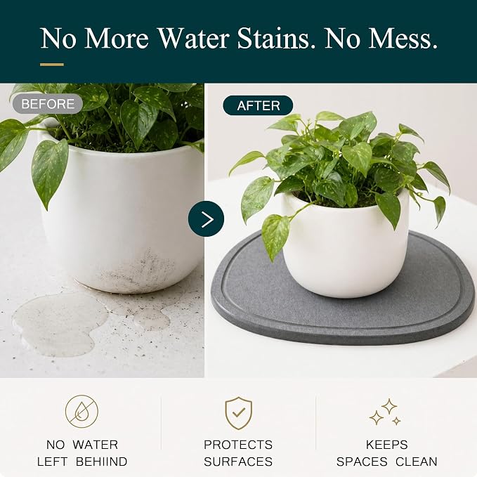 8 Inch 6 Pcak Diatomite Plant Saucers for Indoors Outdoors, Flower Plant Pot Saucers Drainage Trays to Catch Water, Diatomaceous Earth Planter Plates Water Catcher Drip Trays, Stone Dark Grey
